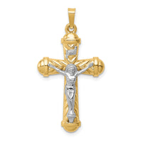 14k Two-tone Hollow Polished Chevron Design Crucifix-XR1855