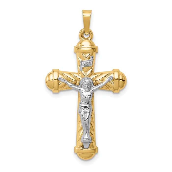 14k Two-tone Hollow Polished Chevron Design Crucifix-XR1855