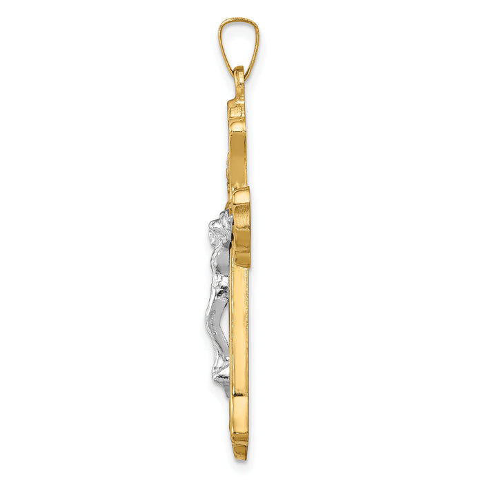 14k Two-tone Hollow Polished Woven Fleur de Lis Crucifix-XR1858