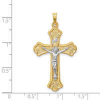 14k Two-tone Hollow Polished Woven Fleur de Lis Crucifix-XR1858