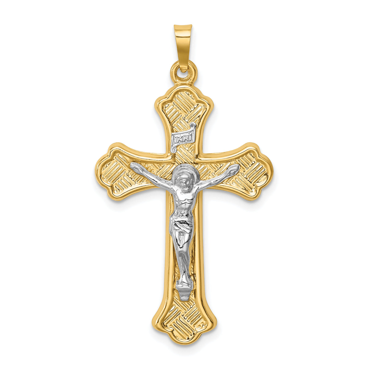 14k Two-tone Hollow Polished Woven Fleur de Lis Crucifix-XR1858