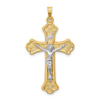 14k Two-tone Hollow Polished Woven Fleur de Lis Crucifix-XR1858