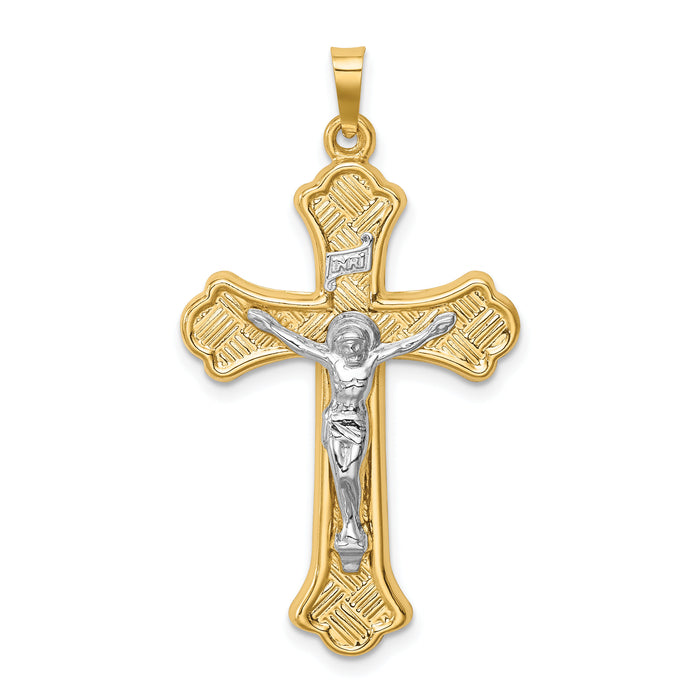 14k Two-tone Hollow Polished Woven Fleur de Lis Crucifix-XR1858