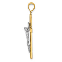14K Two-tone Polished INRI Crucifix Cross Pendant-XR1859