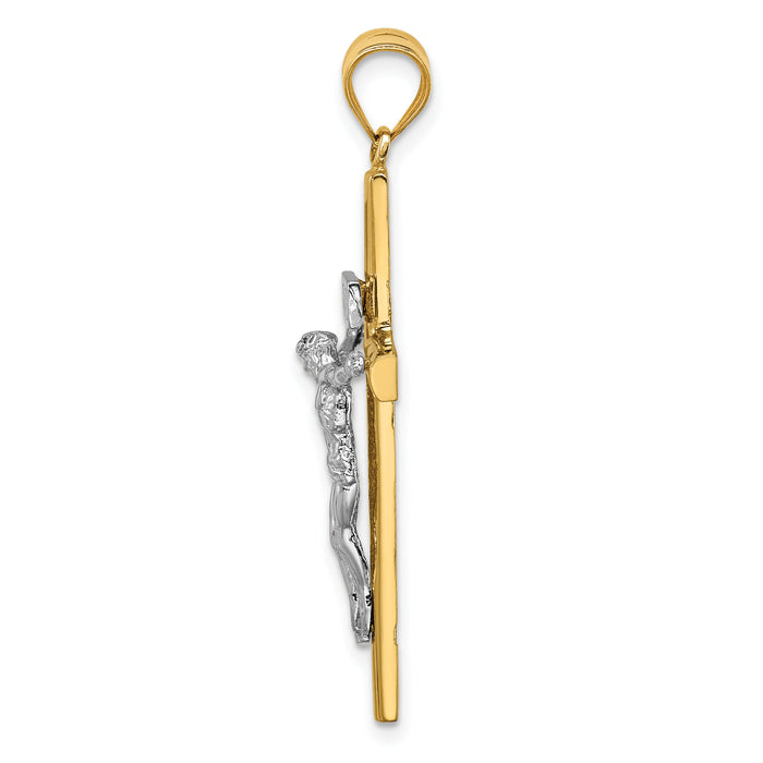 14K Two-tone Polished INRI Crucifix Cross Pendant-XR1859