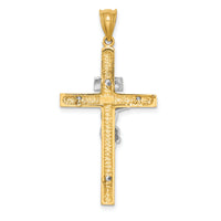 14K Two-tone Polished INRI Crucifix Cross Pendant-XR1859