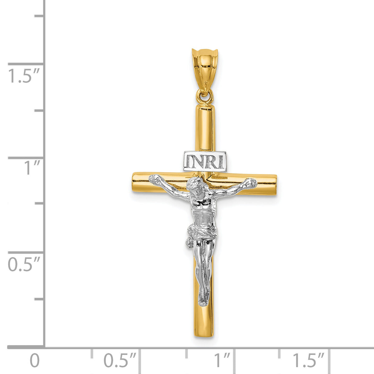 14K Two-tone Polished INRI Crucifix Cross Pendant-XR1859