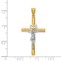 14K Two-tone Polished INRI Crucifix Cross Pendant-XR1859