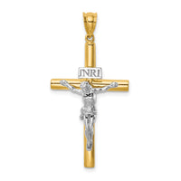 14K Two-tone Polished INRI Crucifix Cross Pendant-XR1859