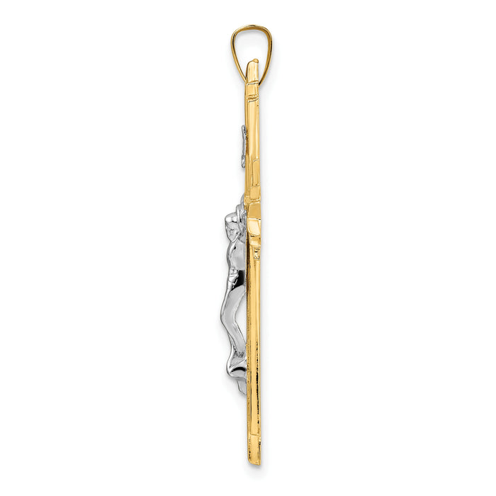 14k Two-tone Polished Solid Fancy INRI Crucifix Pendant-XR1861