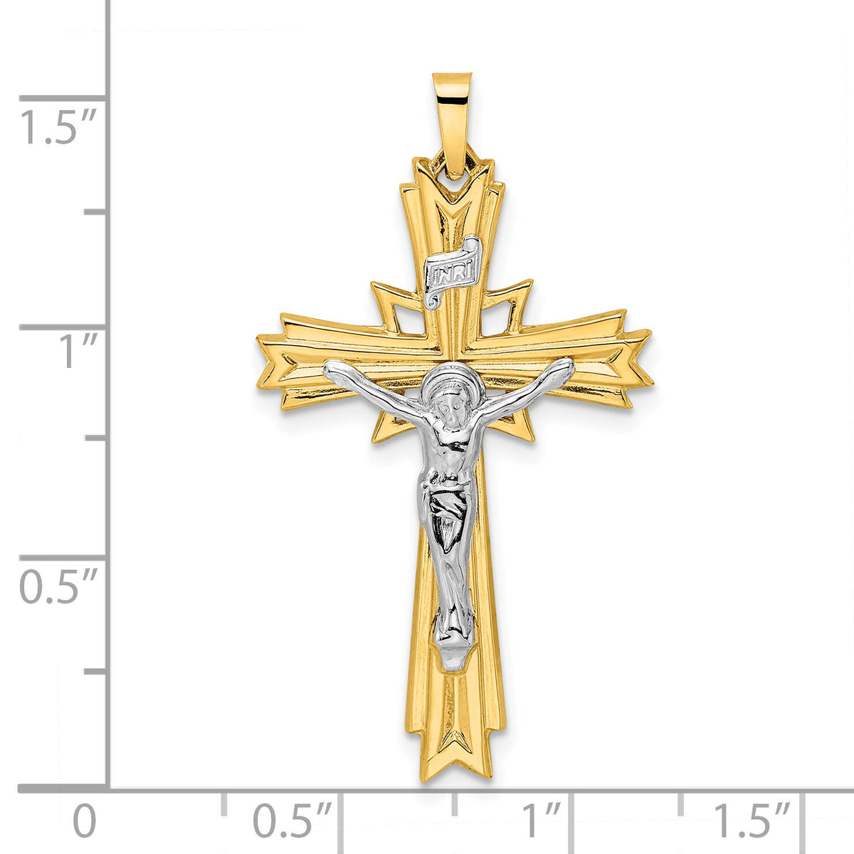 14k Two-tone Polished Solid Fancy INRI Crucifix Pendant-XR1861