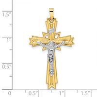 14k Two-tone Polished Solid Fancy INRI Crucifix Pendant-XR1861