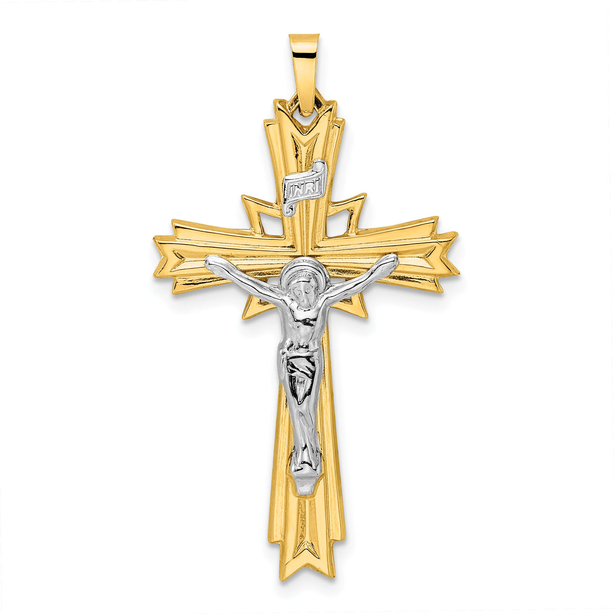 14k Two-tone Polished Solid Fancy INRI Crucifix Pendant-XR1861