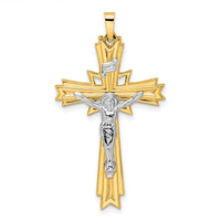 14k Two-tone Polished Solid Fancy INRI Crucifix Pendant-XR1861