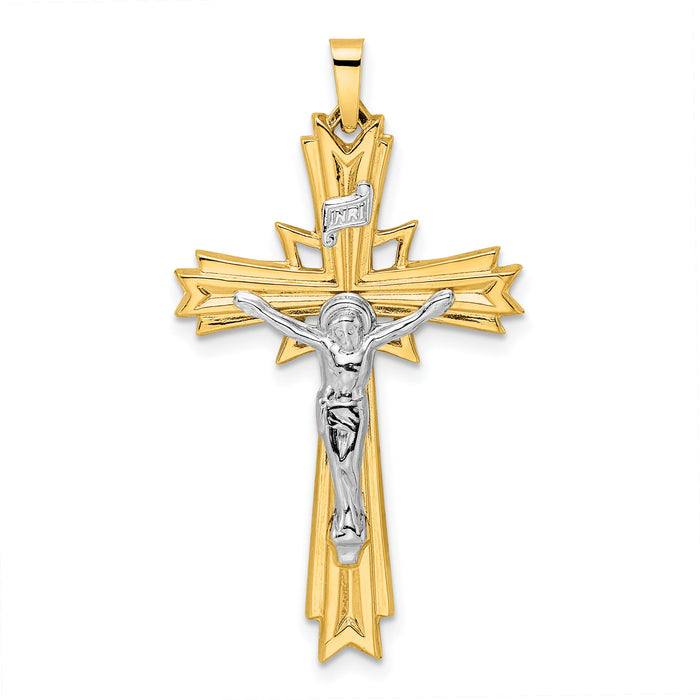 14k Two-tone Polished Solid Fancy INRI Crucifix Pendant-XR1861