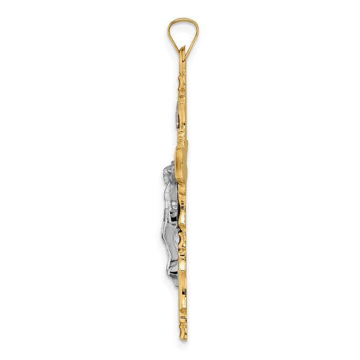 14k Two-tone Solid INRI Crucifix Pendant-XR1863