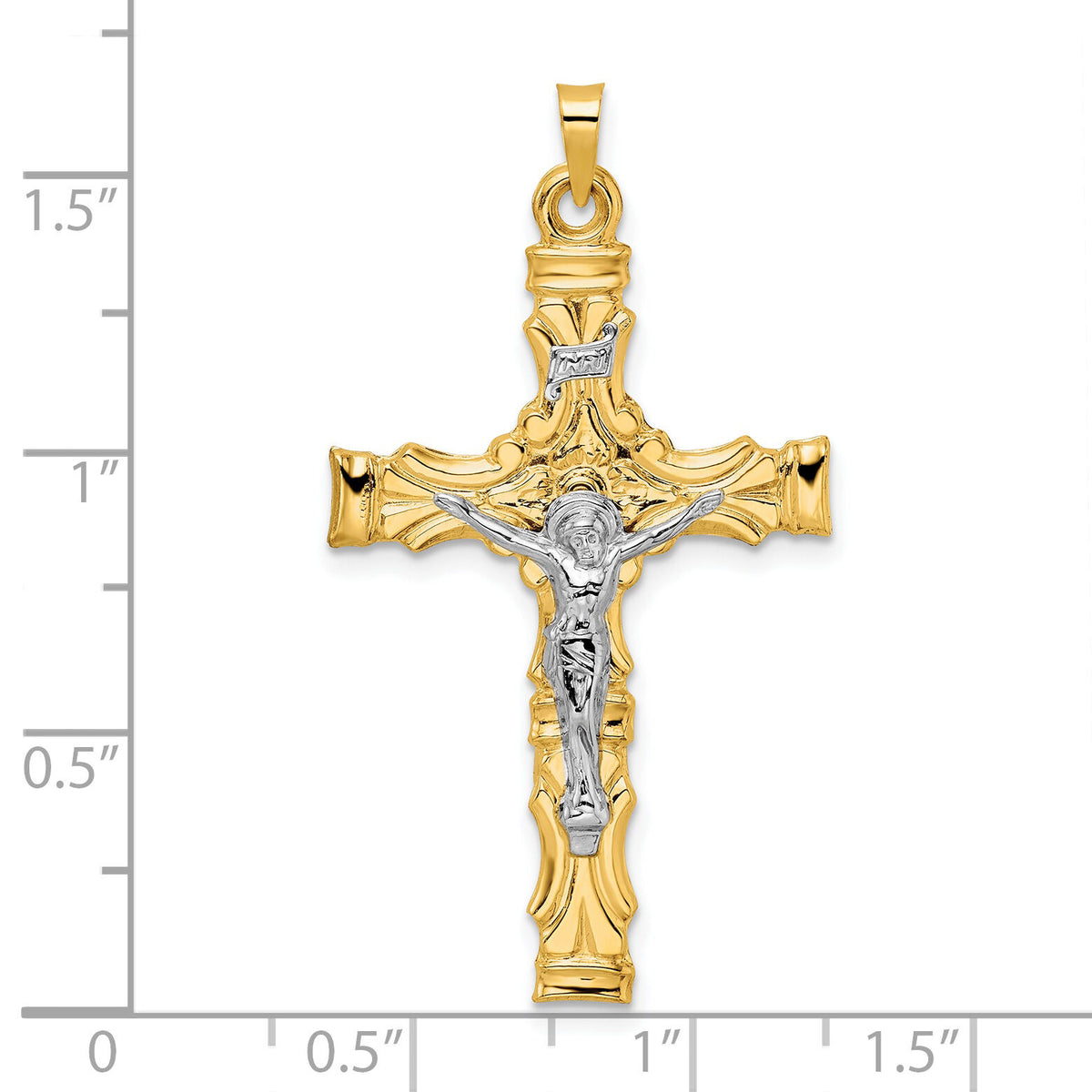 14k Two-tone Solid INRI Crucifix Pendant-XR1863