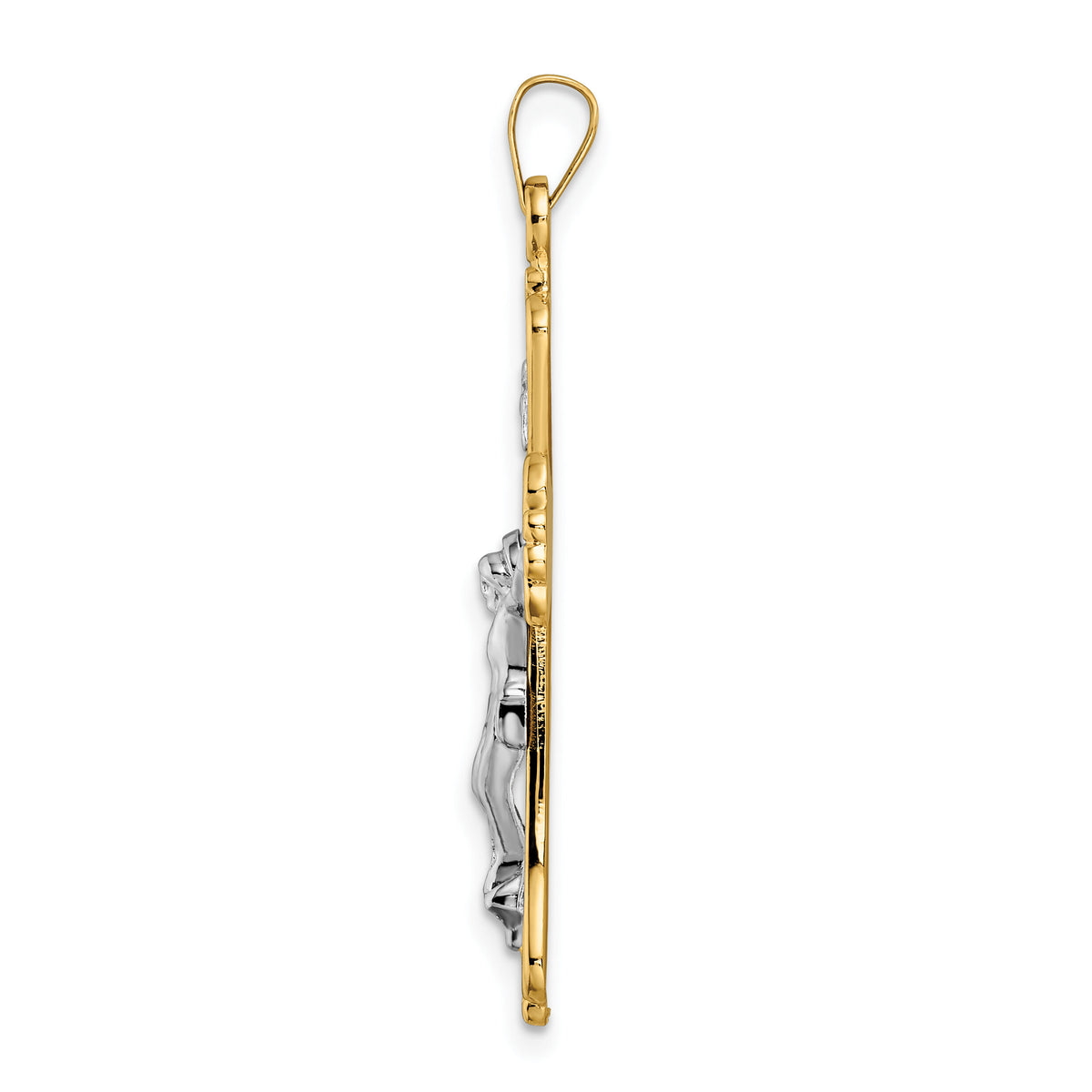 14k Two-tone Polished Solid INRI Crucifix Cross Pendant-XR1865