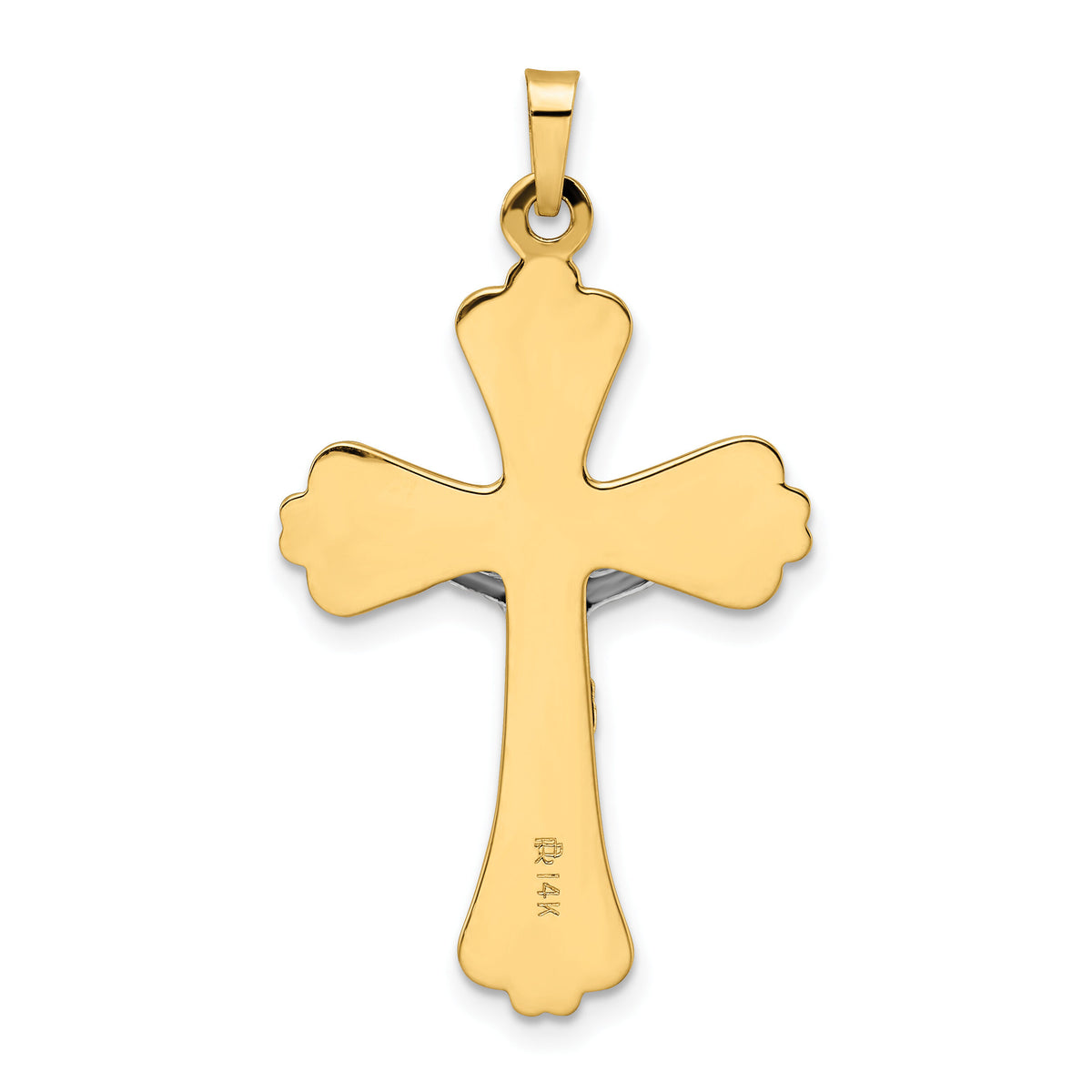 14k Two-tone Polished Solid INRI Crucifix Cross Pendant-XR1865