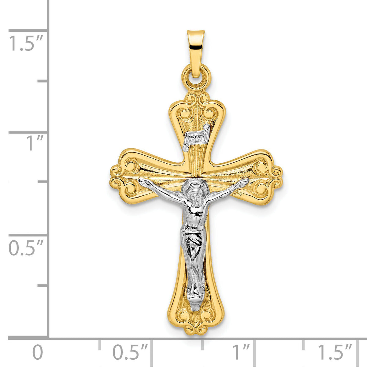 14k Two-tone Polished Solid INRI Crucifix Cross Pendant-XR1865