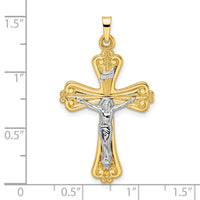 14k Two-tone Polished Solid INRI Crucifix Cross Pendant-XR1865