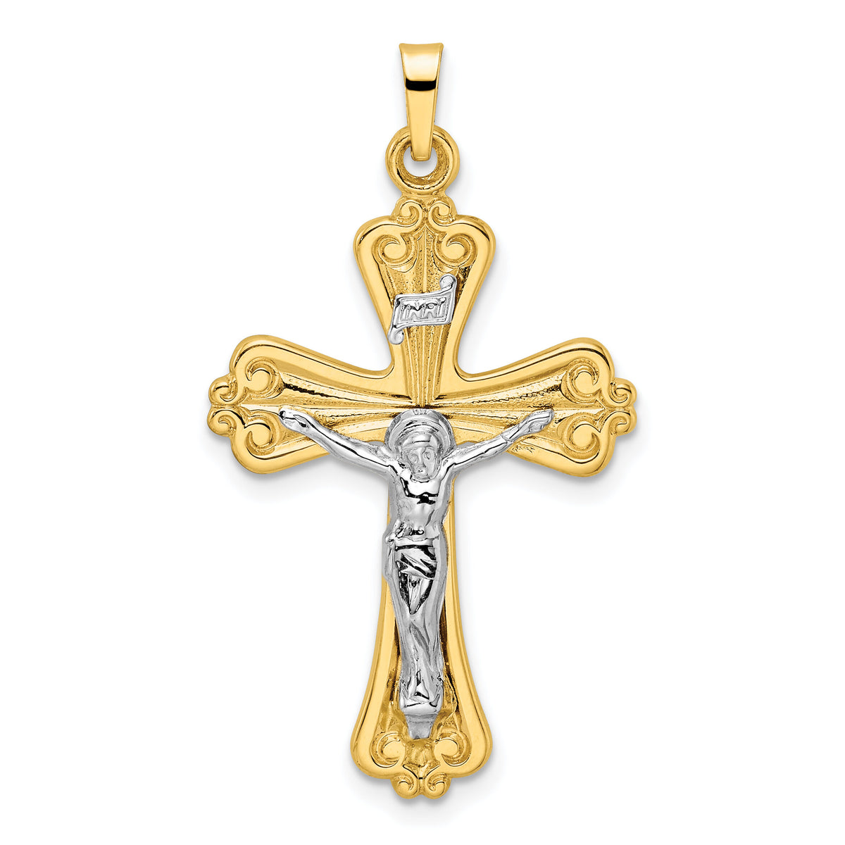 14k Two-tone Polished Solid INRI Crucifix Cross Pendant-XR1865