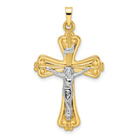 14k Two-tone Polished Solid INRI Crucifix Cross Pendant-XR1865