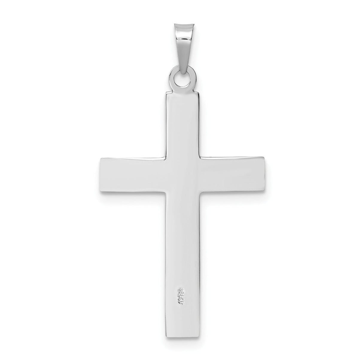 14k White Gold Polished Solid Striped Double Cross Pendant-XR1866