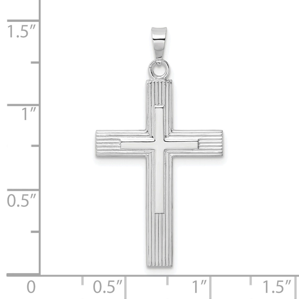 14k White Gold Polished Solid Striped Double Cross Pendant-XR1866