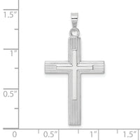 14k White Gold Polished Solid Striped Double Cross Pendant-XR1866