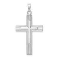 14k White Gold Polished Solid Striped Double Cross Pendant-XR1866