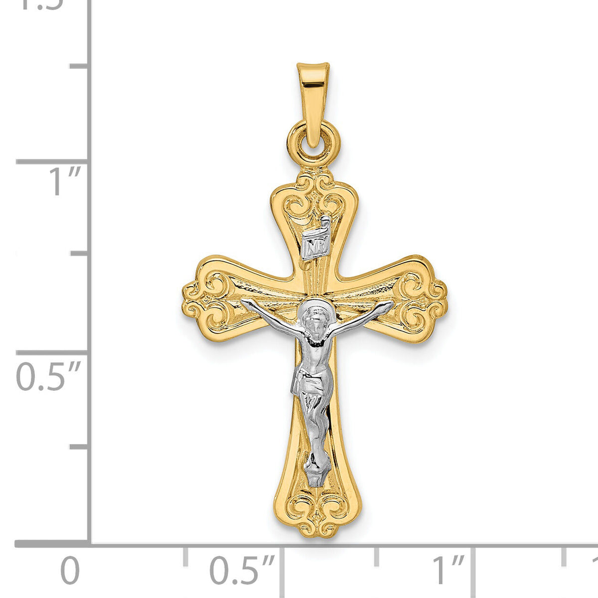 14k Two-tone Polished Solid INRI Crucifix Pendant-XR1867
