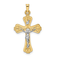 14k Two-tone Polished Solid INRI Crucifix Pendant-XR1867