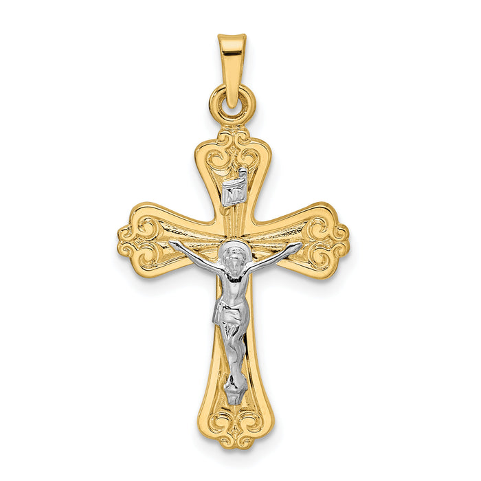 14k Two-tone Polished Solid INRI Crucifix Pendant-XR1867