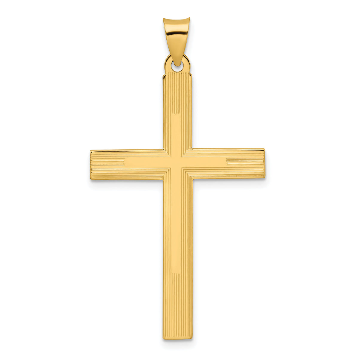 14k Polished and Line Design Solid Cross Pendant-XR1868