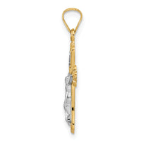 14k Two-tone Polished Solid INRI Crucifix Pendant-XR1869