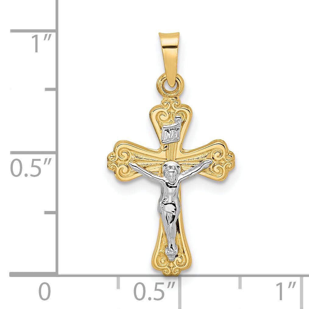 14k Two-tone Polished Solid INRI Crucifix Pendant-XR1869