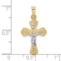 14k Two-tone Polished Solid INRI Crucifix Pendant-XR1869