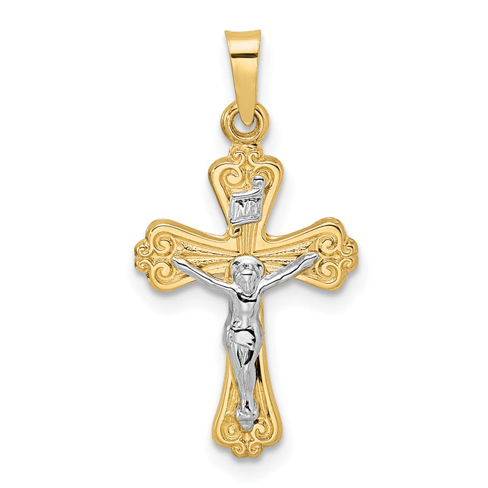 14k Two-tone Polished Solid INRI Crucifix Pendant-XR1869