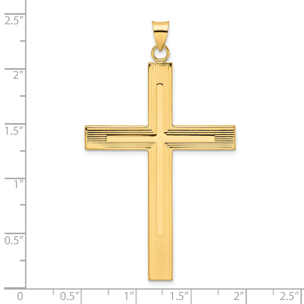 14k Polished and Line Design Solid Cross Pendant-XR1870