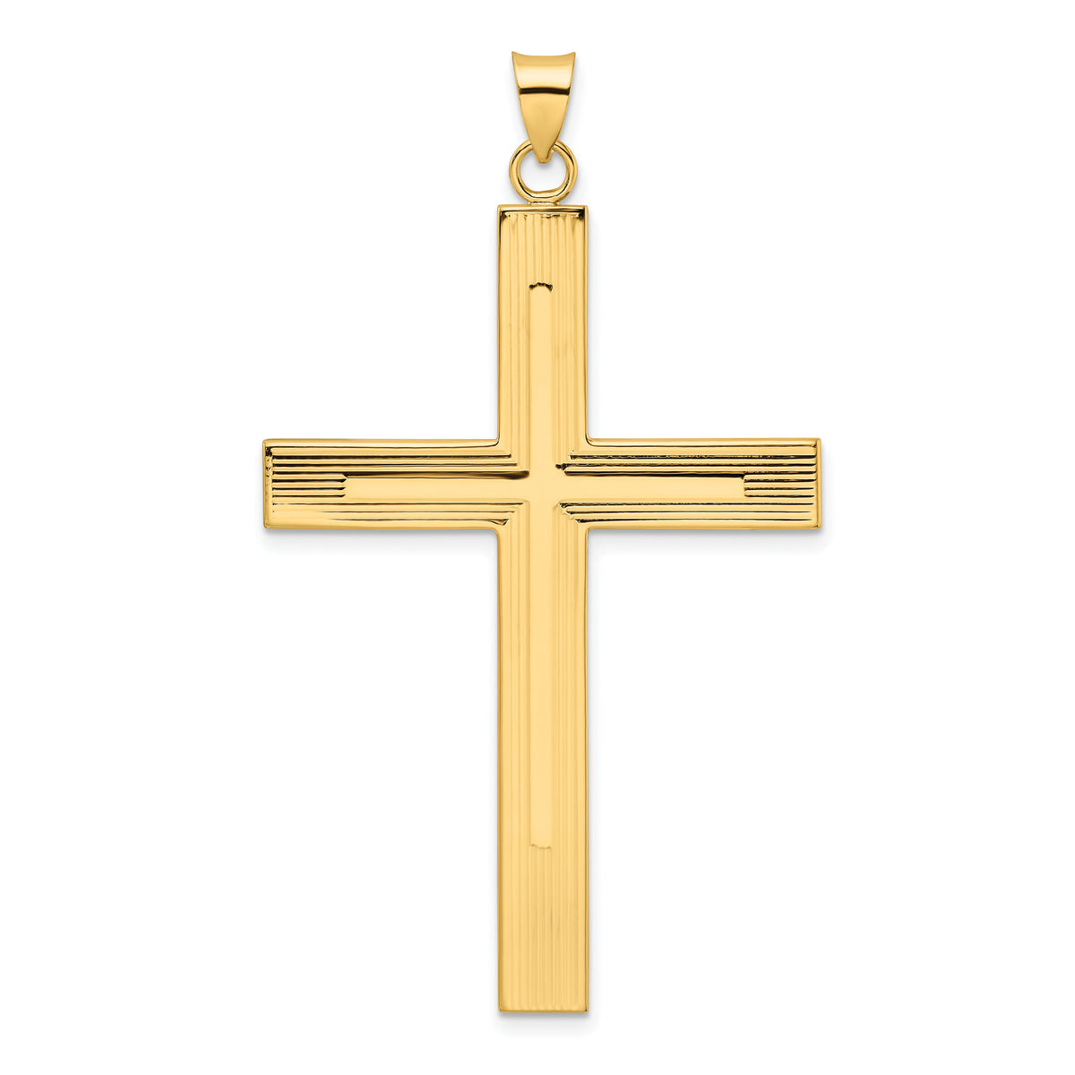 14k Polished and Line Design Solid Cross Pendant-XR1870