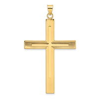 14k Polished and Line Design Solid Cross Pendant-XR1870