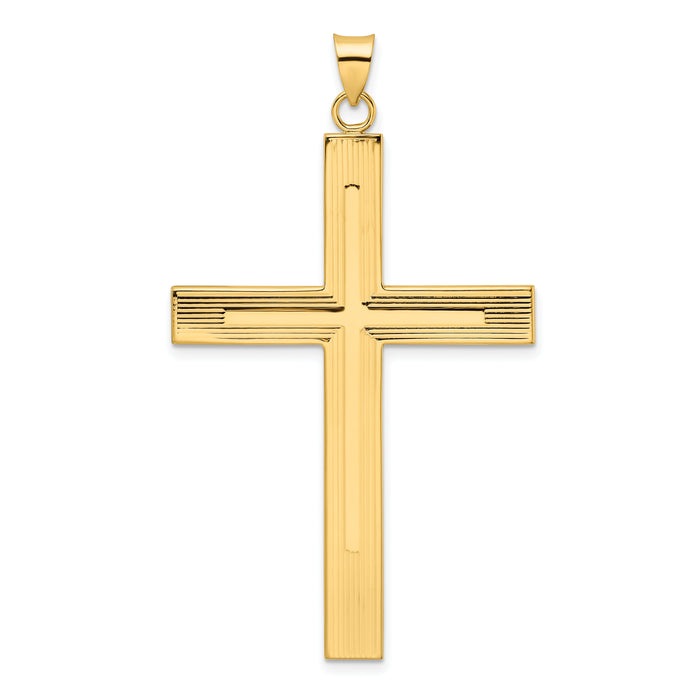 14k Polished and Line Design Solid Cross Pendant-XR1870