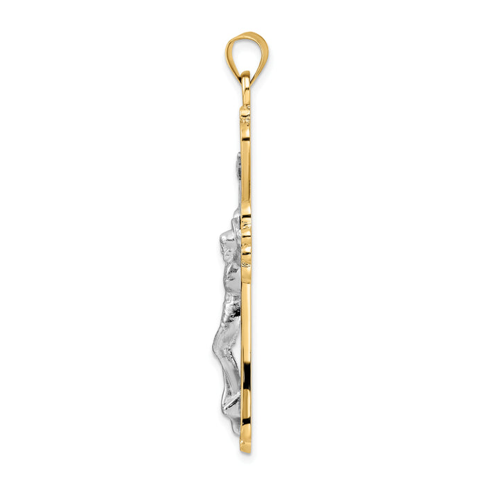 14k Two-tone Polished Solid Fancy INRI Crucifix Pendant-XR1871
