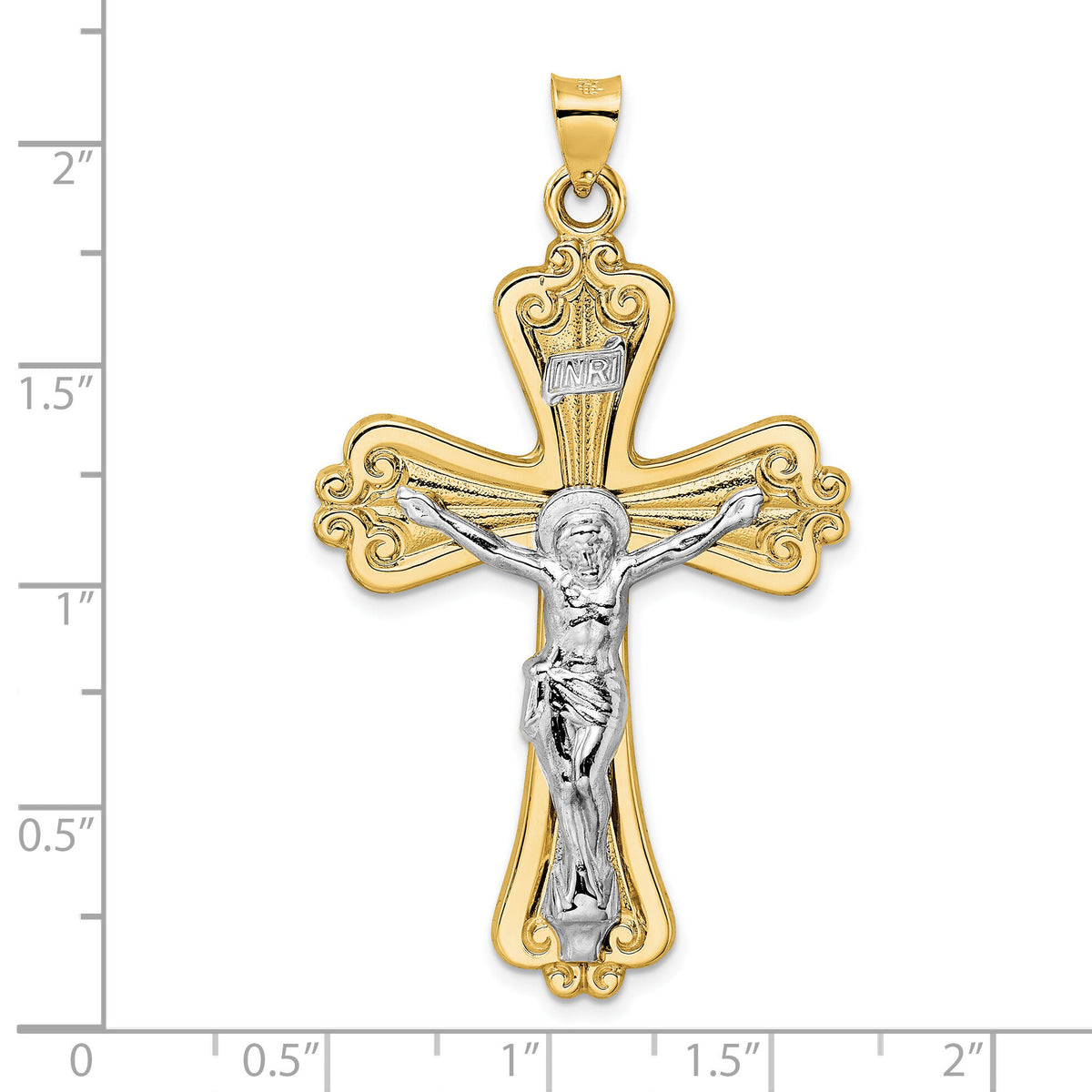 14k Two-tone Polished Solid Fancy INRI Crucifix Pendant-XR1871