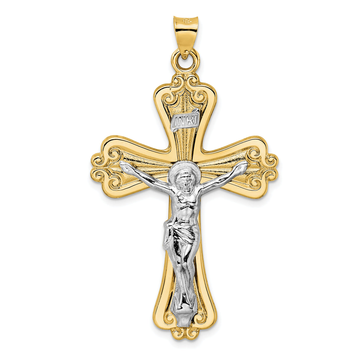 14k Two-tone Polished Solid Fancy INRI Crucifix Pendant-XR1871