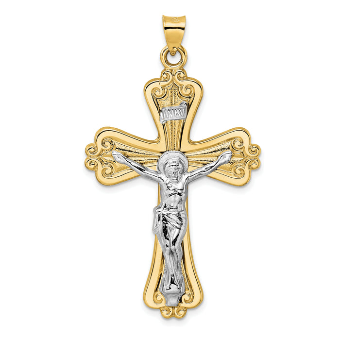 14k Two-tone Polished Solid Fancy INRI Crucifix Pendant-XR1871