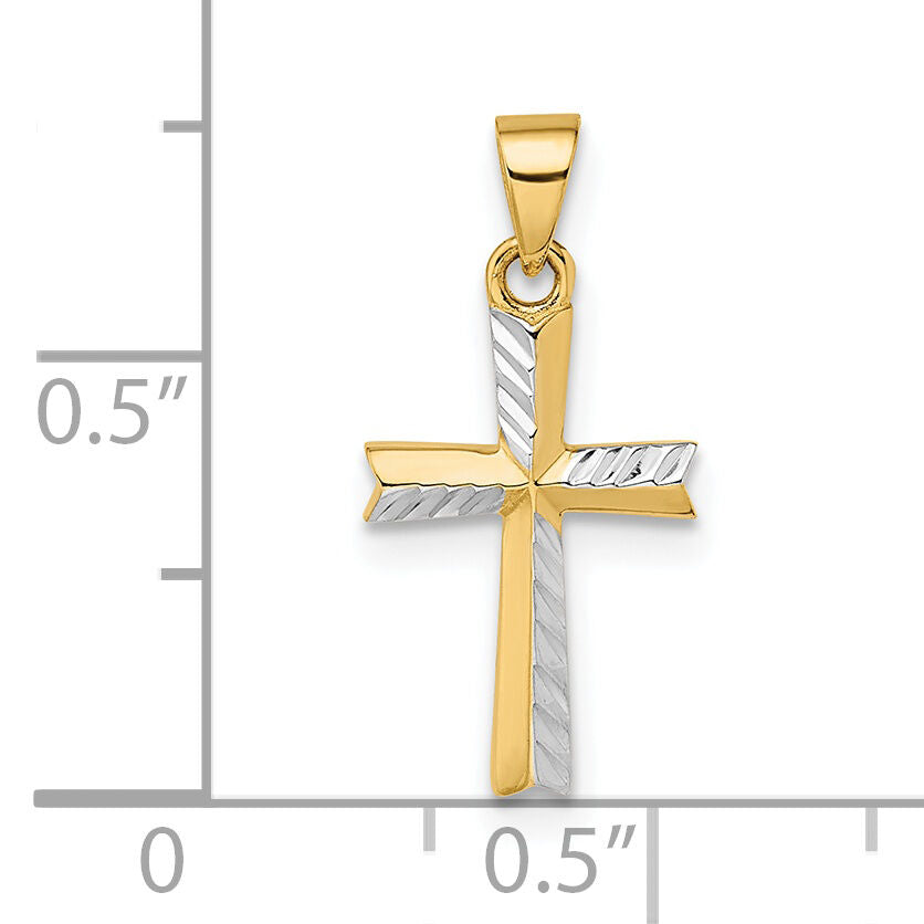 14k w/Rhodium Diamond-cut Small Latin Cross Pendant-XR1872