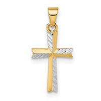 14k w/Rhodium Diamond-cut Small Latin Cross Pendant-XR1872