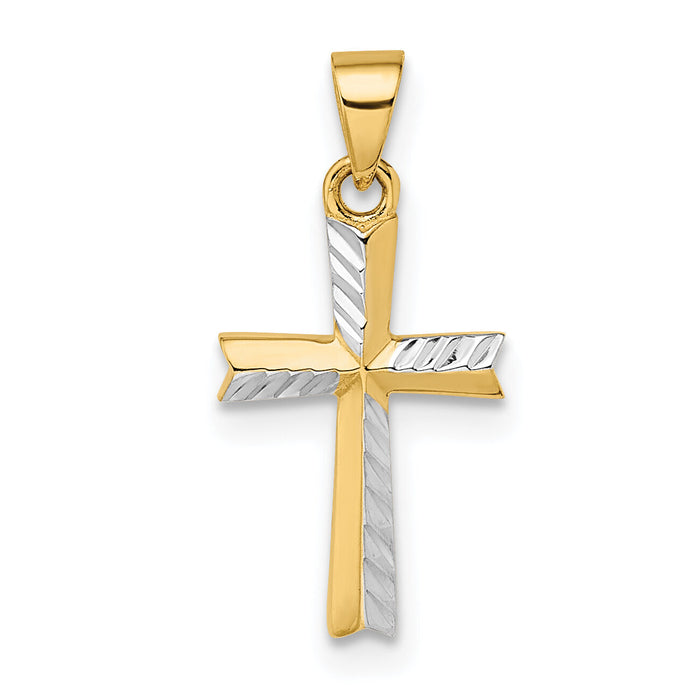 14k w/Rhodium Diamond-cut Small Latin Cross Pendant-XR1872